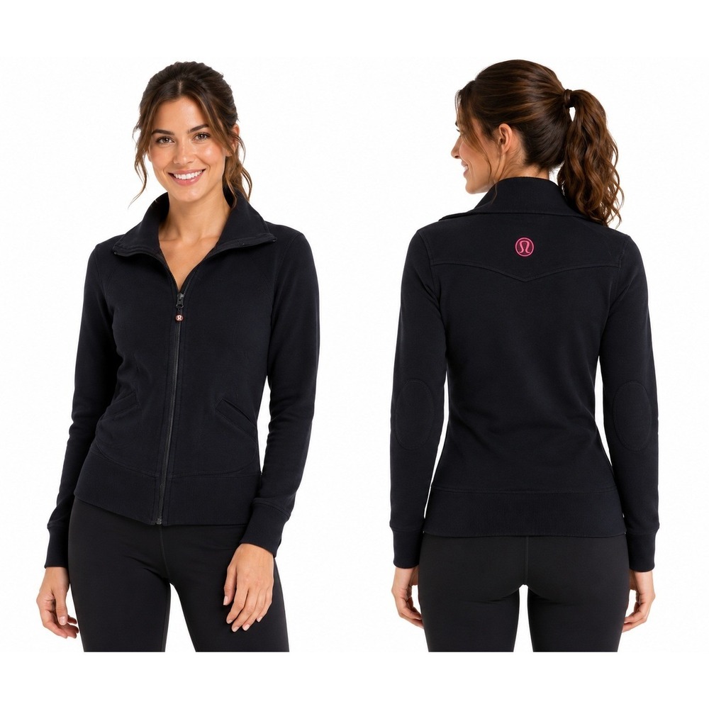 Lululemon Athletica Jacket Vintage Cropped Zip Up Thick Cotton Black size 8